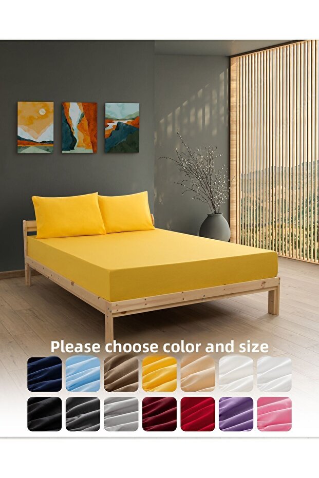 Ranforce Akfil Yellow Elastic Sheet Pillowcase Single Double Size Oversized Fitted Sheet Set