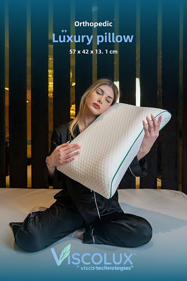 Curved Luxury Orthopedic Pillow with Neck Support; Anti-Aging Visco Pillow Green 57X42X13/11