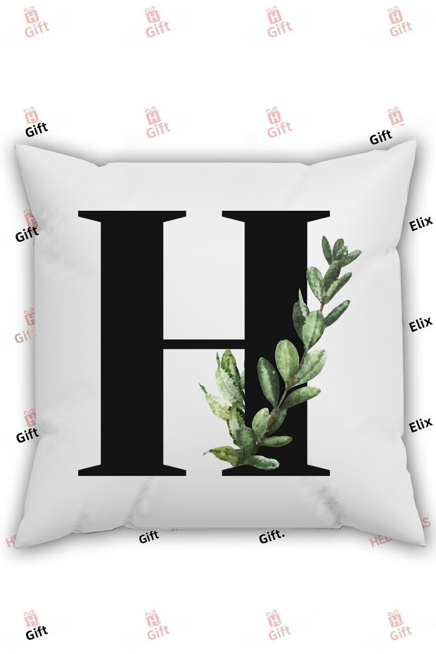H Letter Alphabet Themed Flower Patterned Gift Pillow