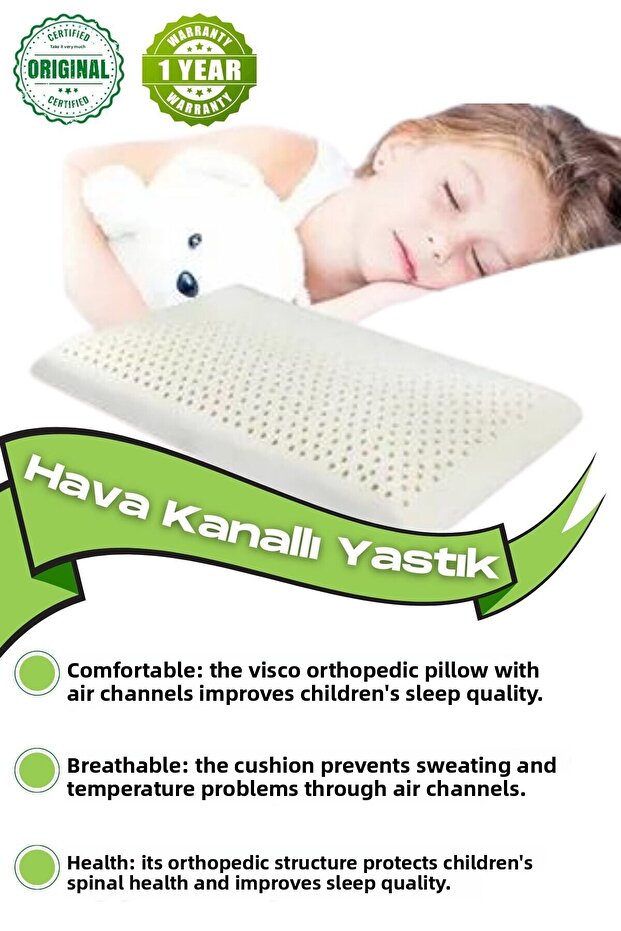 Visco Pillow Children's Youth Pillow Orthopedic Pillow 56x34x13 cm