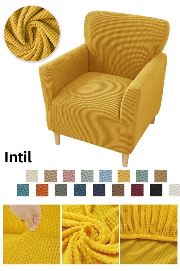 Flexible Lycra Stretch - Square Patterned Single Denim Cover Sofa Cover - 6