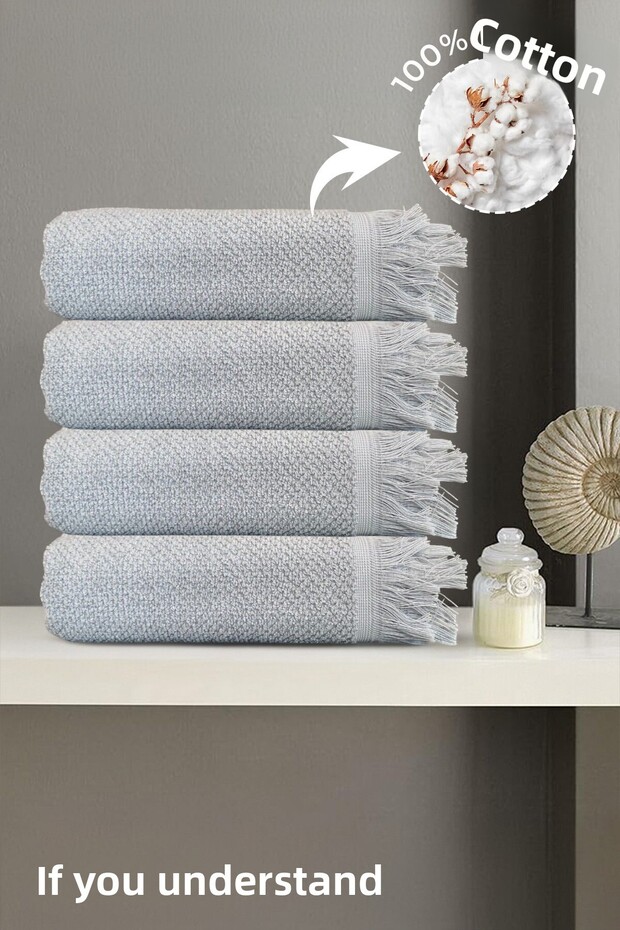 4-Piece Gray Jelena Bath Towel 70X140 Cm, 490 Gr, 100% Cotton, Suitable for Spa and Hotel Towels