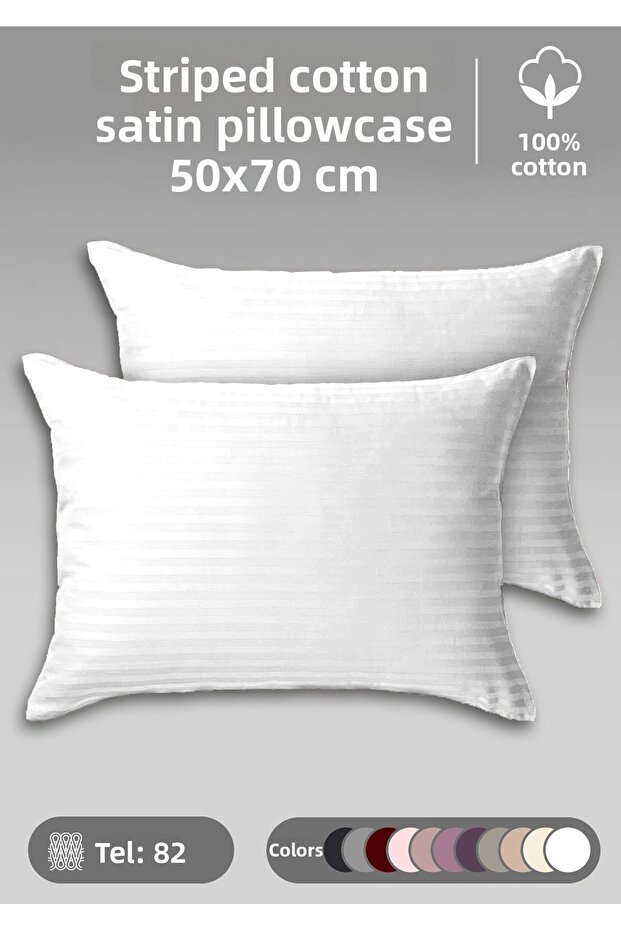 100% Cotton Striped Cotton Satin 2 Pieces 50x70 Cm Pillow Case White