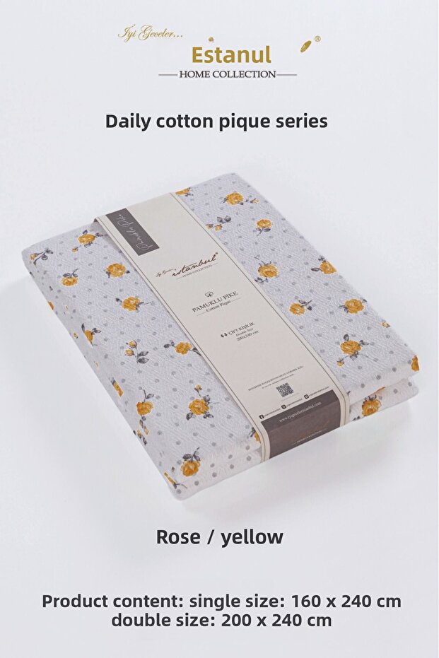 100% COTTON PRINTED DOUBLE Double SINGLE Piqué BLANKET ROSE YELLOW 200X240