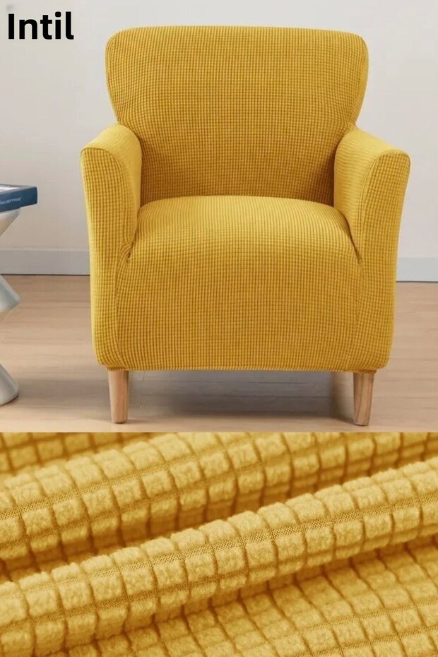 Flexible Lycra Stretch - Square Patterned Single Denim Cover Sofa Cover - 1