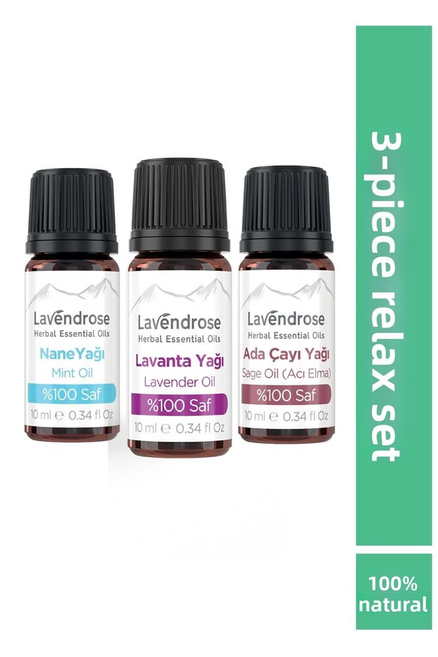 Relax Set 3-Piece Essential Oil Aromatherapy Set: Island Tea Oil, Peppermint Oil, Lavender Oil