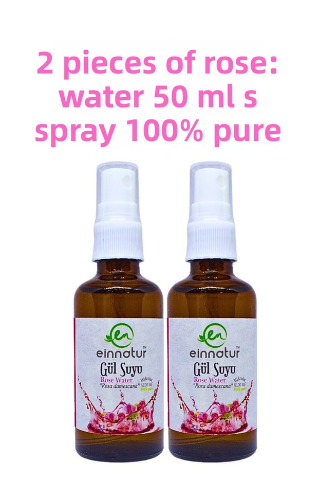 Rose Water, 100% Pure, Rosa Damascena Hydrosol, Natural Oily Rose Water 2 Pieces 50 ml