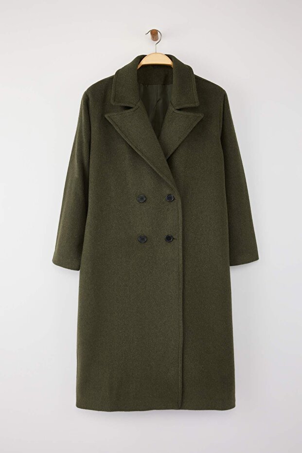 Khaki Oversize Plus Size Płaszcz TBBAW23KB00002 - 5