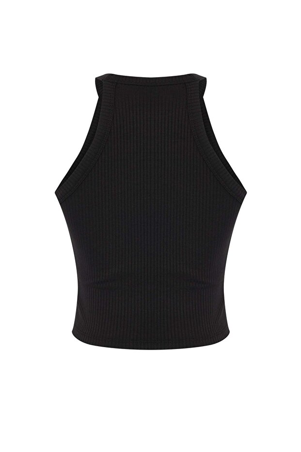 Siyah İçi Pedli Bra Detaylı Fitted/Vücuda Oturan Örme Atlet TWOSS25AL00026 - 7