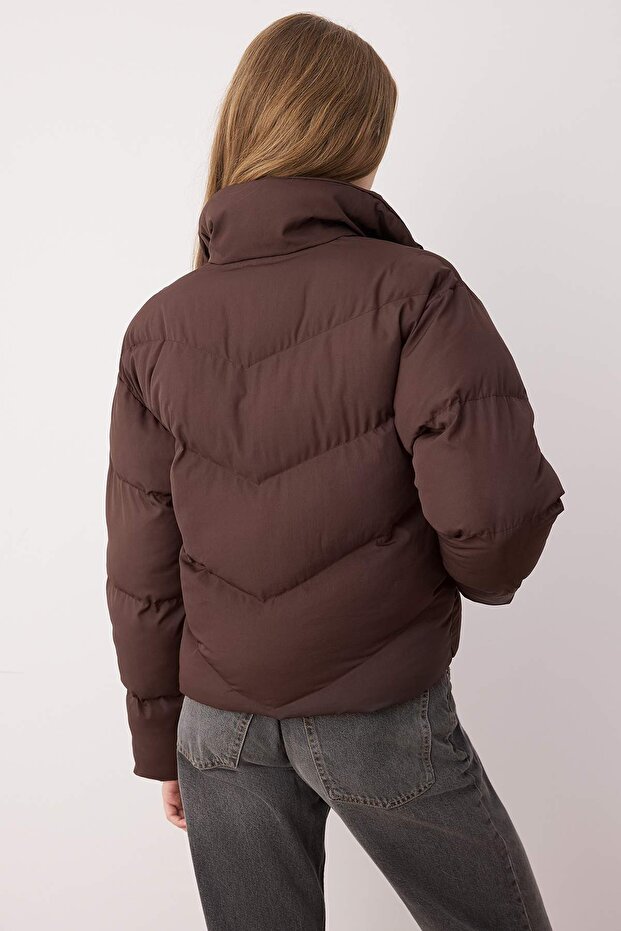 Kahverengi Regular Kalıp Su İtici Şişme Mont TWOAW24MO00048 - 4