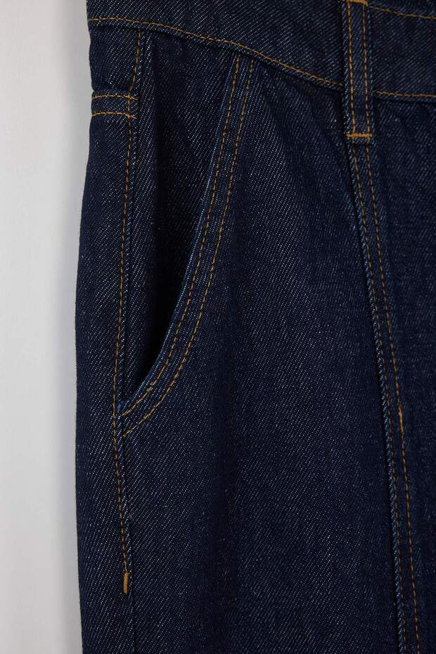 Özel Koleksiyon Koyu Mavi Dikiş Detaylı Yüksek Bel Wide Leg Jeans TWOAW26JE00002 - 7