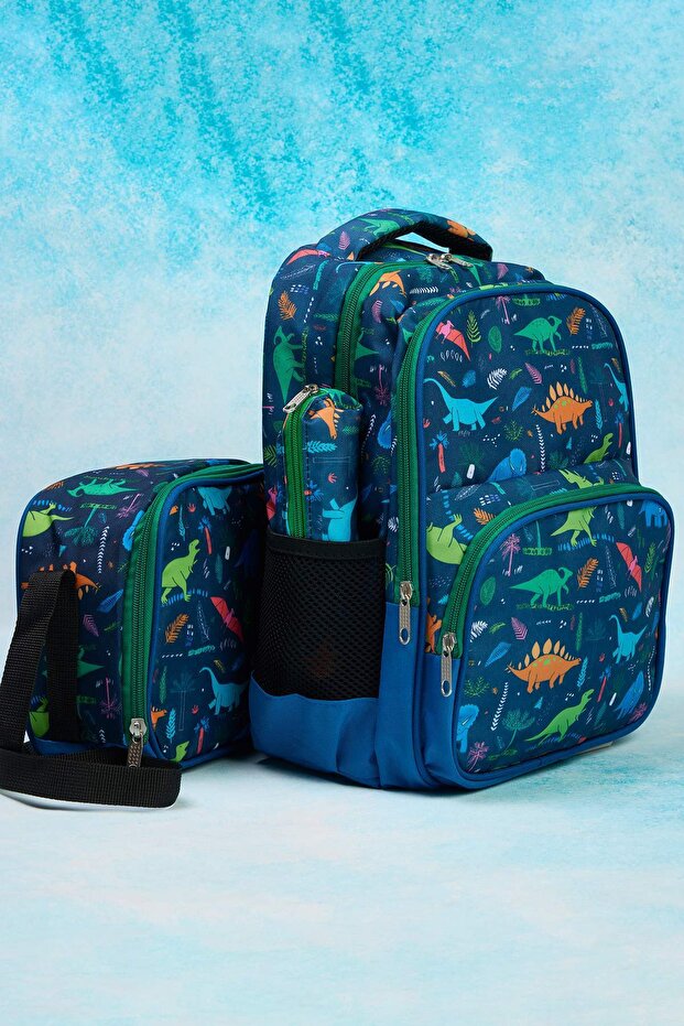 Lacivert 3'lü Erkek Çocuk Kids Yalıtımlı Beslenme Çantası Kalemlik Okul Sırt Çantası TAKAW26OI00006 - 2