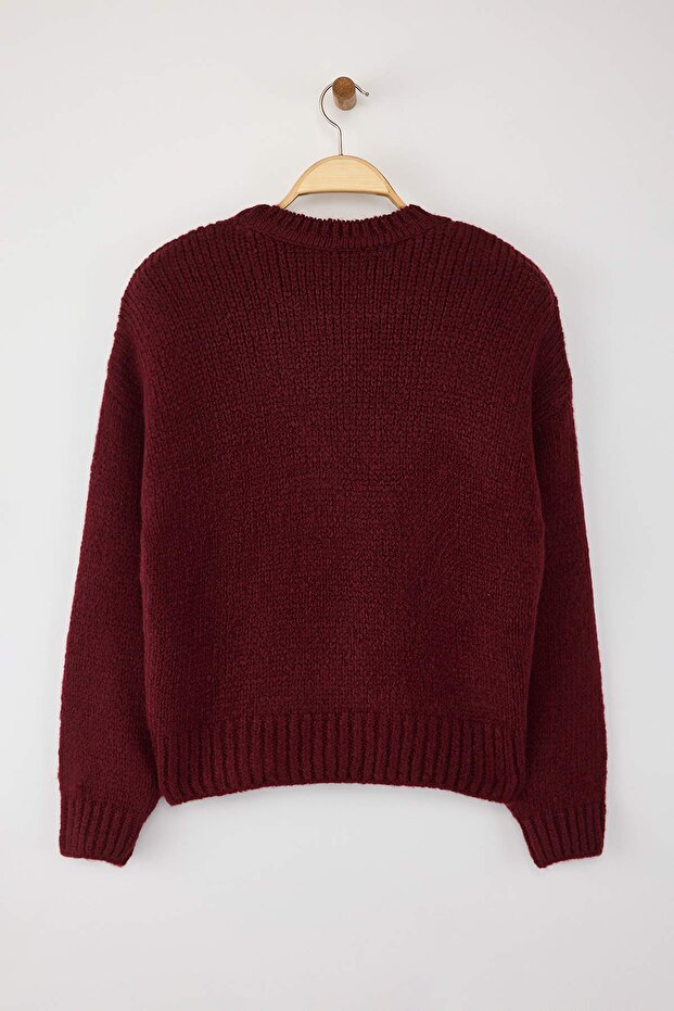 Bordo Geniş Kalıp Yumuşak Dokulu Basic Triko Kazak TWOAW23KZ00185 - 7