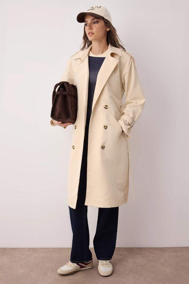 Taş Oversize Geniş Kesim Kemerli Trençkot TWOSS21TR0005 - 1