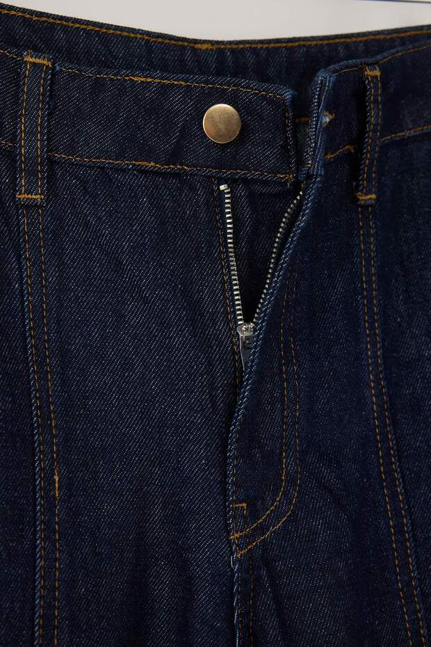 Özel Koleksiyon Koyu Mavi Dikiş Detaylı Yüksek Bel Wide Leg Jeans TWOAW26JE00002 - 6