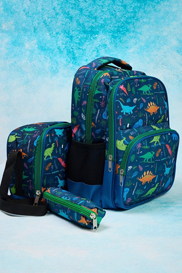 Lacivert 3'lü Erkek Çocuk Kids Yalıtımlı Beslenme Çantası Kalemlik Okul Sırt Çantası TAKAW26OI00006 - 1
