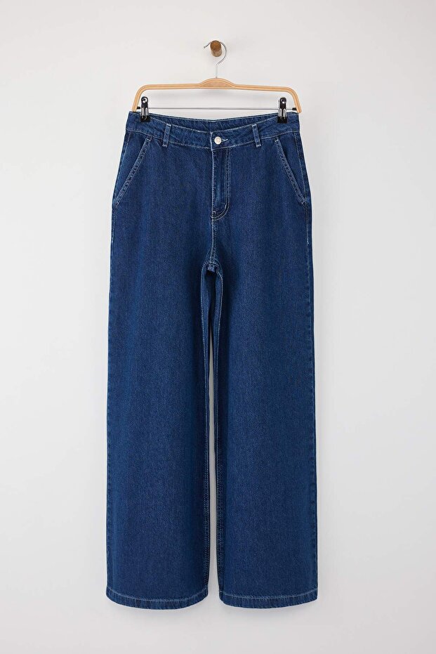 Trendyolmilla Wardrobe Essentials Mavi Yüksek Bel Wide Leg Palazzo Jeans TWOAW26JE00015 - 5