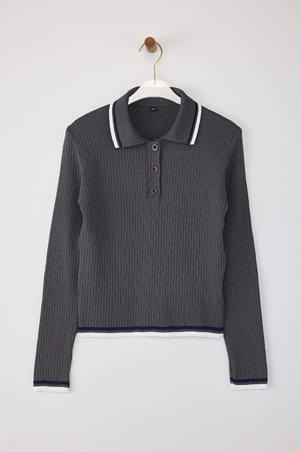 Gri-Siyah 2'li Basic Kısa/Crop İkili Paketl Triko Body Hırka-Kazak TWOAW26KZ00116 - 9