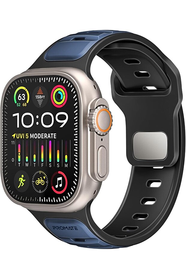 سوار ساعة Apple Watch ثنائي اللون مع سطح مقاوم للغبار والأشعة فوق البنفسجية، ومقاوم للصدأ والفولاذ المقاوم للصدأ