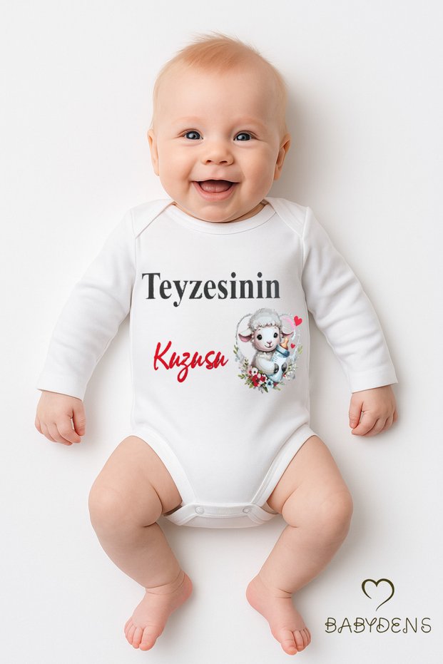 Aunt's Lamb Written Baby Bodysuit 100% Cotton Unisex Long Sleeve Bodysuit 0-24 Months Snap Fastener Baby Bodysuit