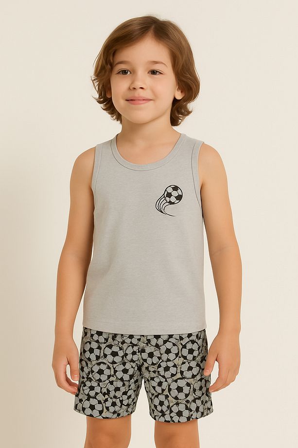 Kalın Askılı Şortlu Erkek Çocuk Pijama Takımı Top - 4