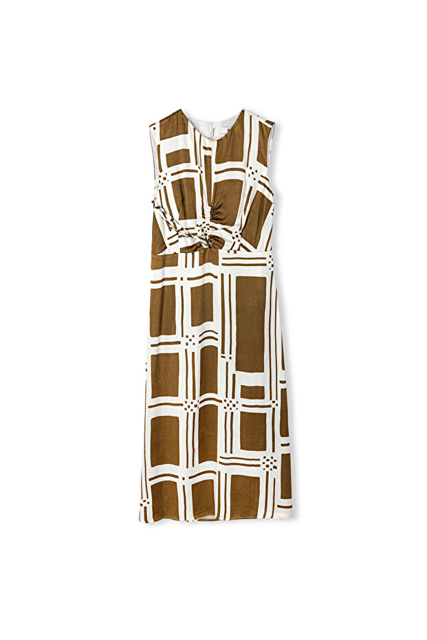 Gemustertes Kleid mit Perlen-Accessoires - 3