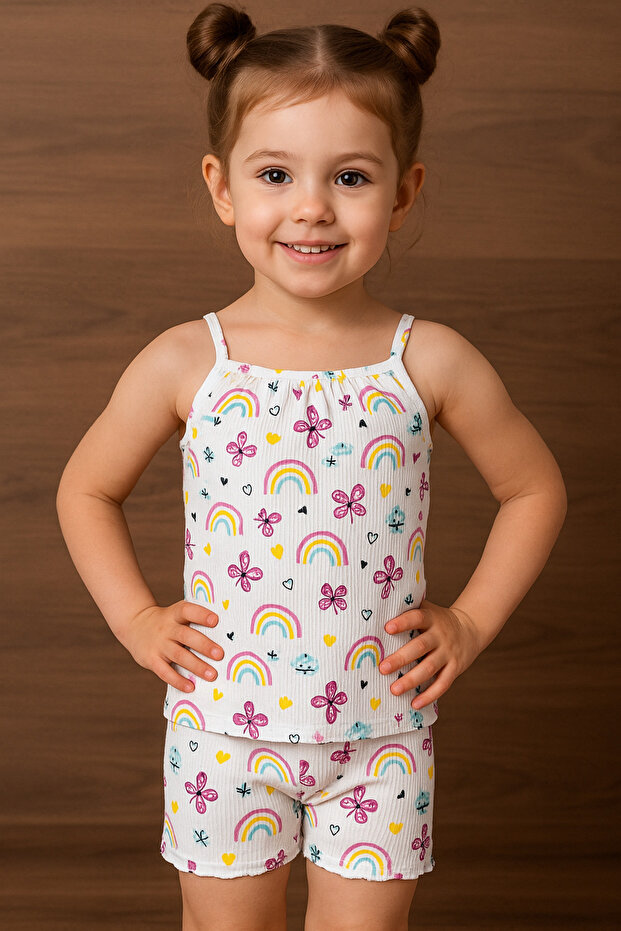 Girl's Set with Strap 100% Cotton Camisole Shorts (Age 1-5)