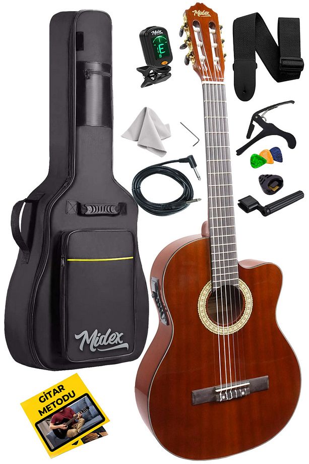 X48 Profesyonel Masif Ağaç Ekolayzerli Elektro Klasik Gitar Seti 4/4 Üst Segment - 1