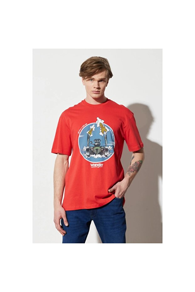 Loose Fit Men's Red Crew Neck T-Shirt