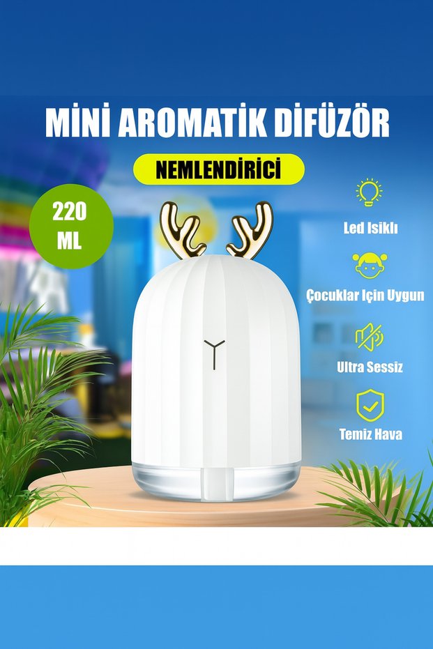 Mini Air Humidifier with Colorful Light Deer Antlers – Quiet and Stylish Design