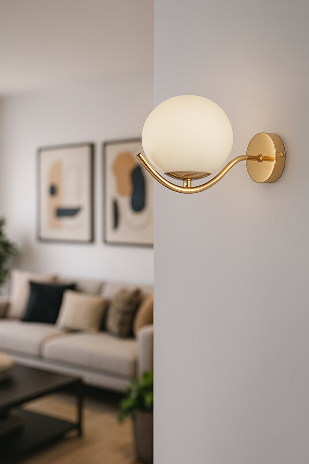 Ranya Wall Sconce White Glass Living Room Modern Wall Sconce (Gold Plated)