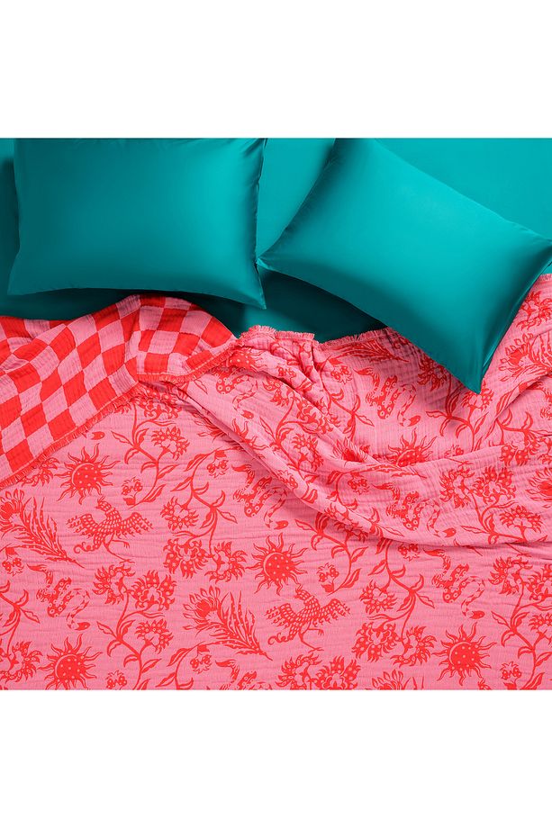 Costa Saçaklı Jakarlı Tek Kişilik Pamuk Yatak Örtüsü 180x240 Cm Pembe - 1