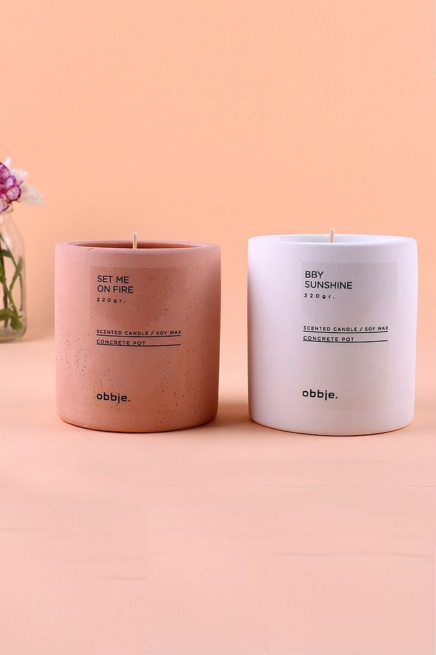 Vanilya & Marshmallow Kokulu, Dekoratif Beton Mum, Dikey Form Tek Fitil - 4