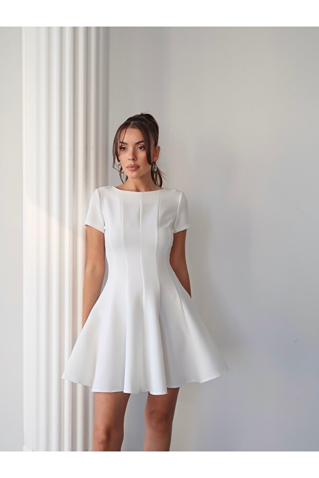 Yarım Kol Volanlı Elbise - 3