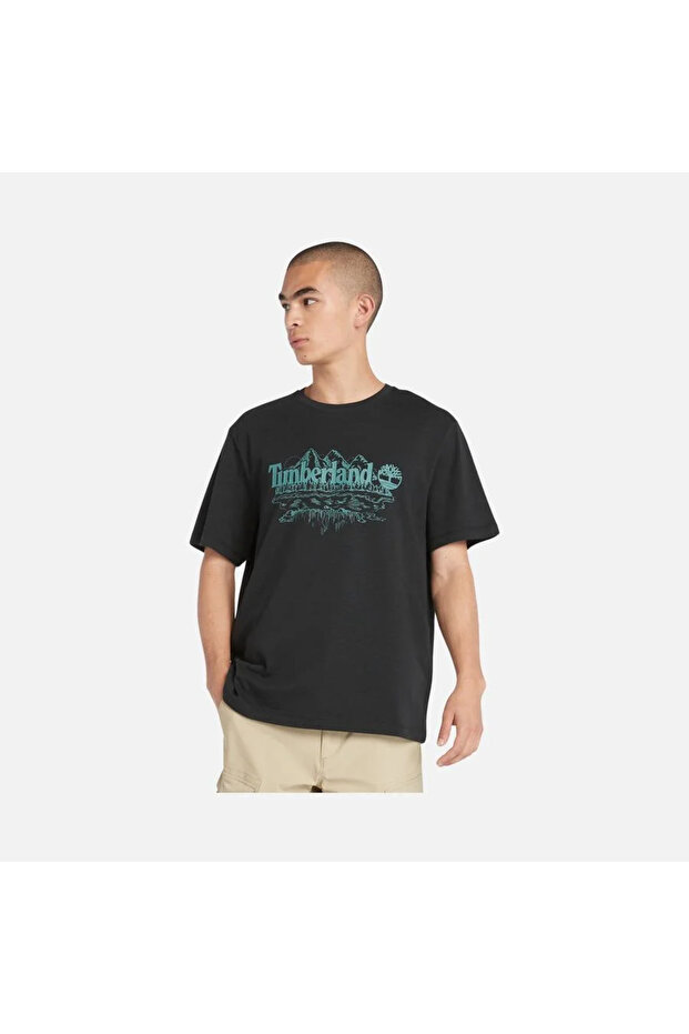 Graphic Slub Men's Black Round Neck T-Shirt