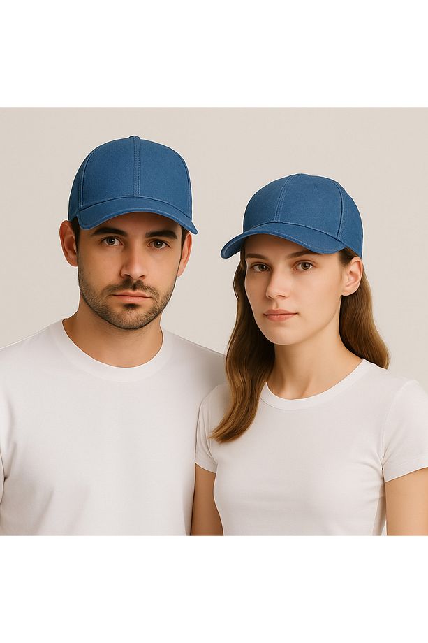 Düz Şapka Unisex Model %100 Pamuklu Cırtlı Ayarlanabilir Kot Rengi Kadın-erkek - 1
