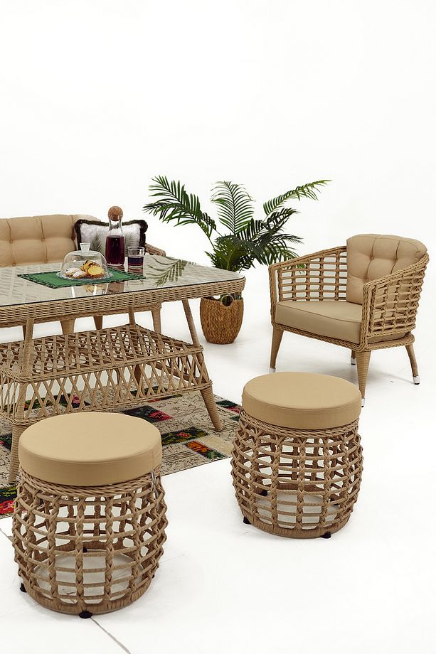 Linda Rattan Bahçe Balkon Oturma Grubu (3 1 1 Masa 2 Puf ) - 4