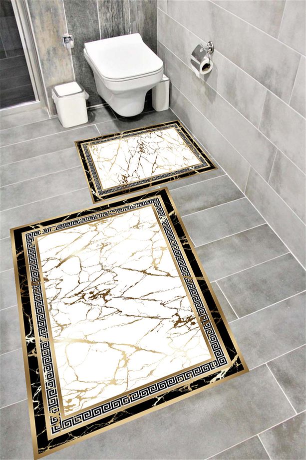 Su Emici Yumuşak Kaymaz Taban Sünger Dolgulu Pamuksu Doku Yıkanabilir Dekoratif Banyo Paspası 1663 - 1