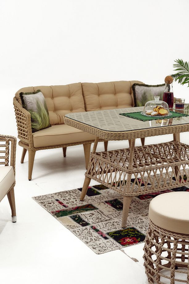 Linda Rattan Bahçe Balkon Oturma Grubu (3 1 1 Masa 2 Puf ) - 9