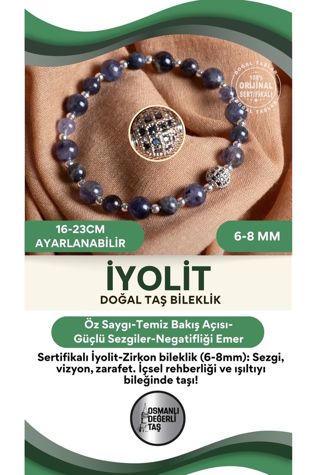 Certified Iolite Natural Stone Zircon Apparatus Bracelet 6-8 mm
