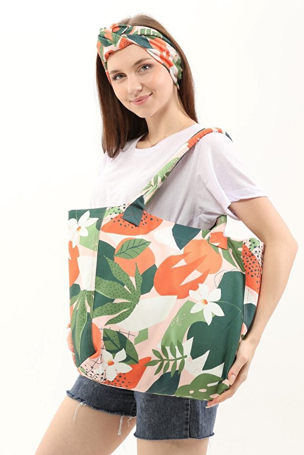 حقيبة الشاطئ السعيدة ذات النمط البرتقالي - 1