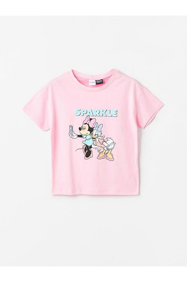 Bisiklet Yaka Minnie Mouse Baskılı Kısa Kollu Kız Çocuk Şortlu Pijama Takımı - 7