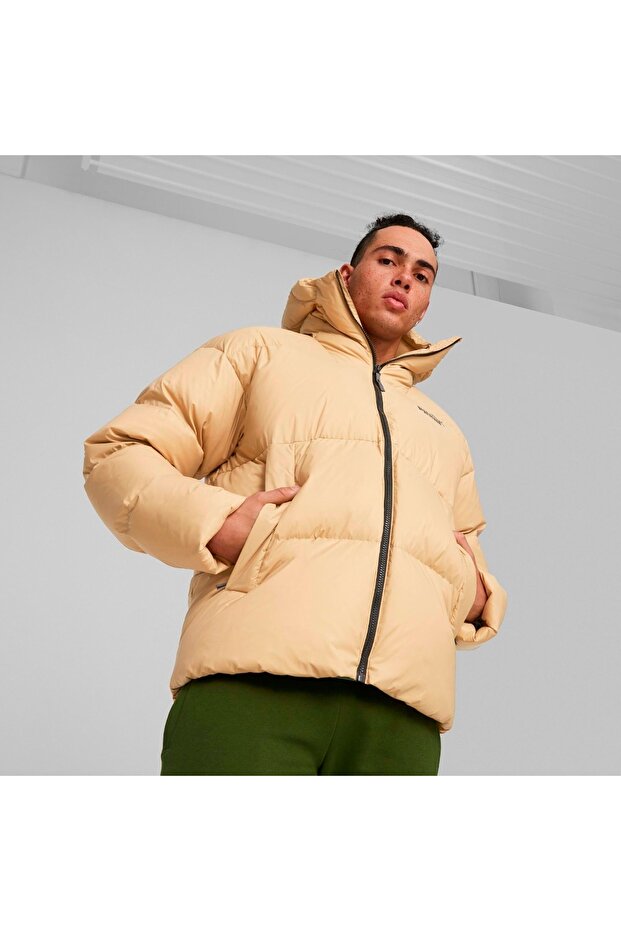 Hooded Ultra Down Puffer Erkek Bej Mont - 3