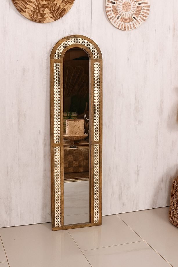 SİMENA SLİM BOY AYNASI - HAZERAN AYNA - RATTAN AYNA - 45CM X 170 CM - 2