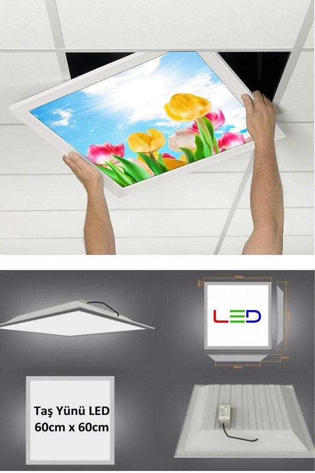 Asma Tavan-60cmx60cm-sıva Altı-54w-6500k-beyaz-led Panel-led Armatür-taş Yünü Asma Tavan-banyo Tavan - 3