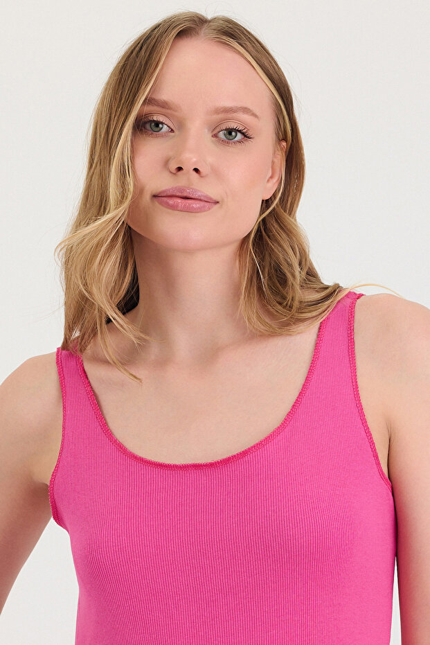 Kadın Yırtmaçlı Fuşya Elbise - 4