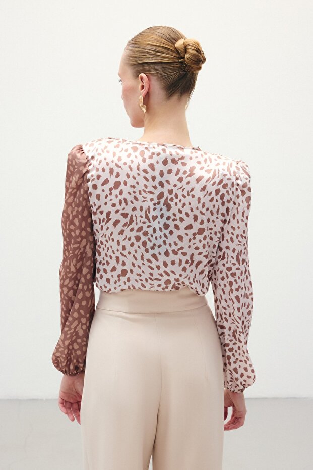 بدلة بودي سوت منقوشة بصف أزرار واحد - بني-بيج - 7