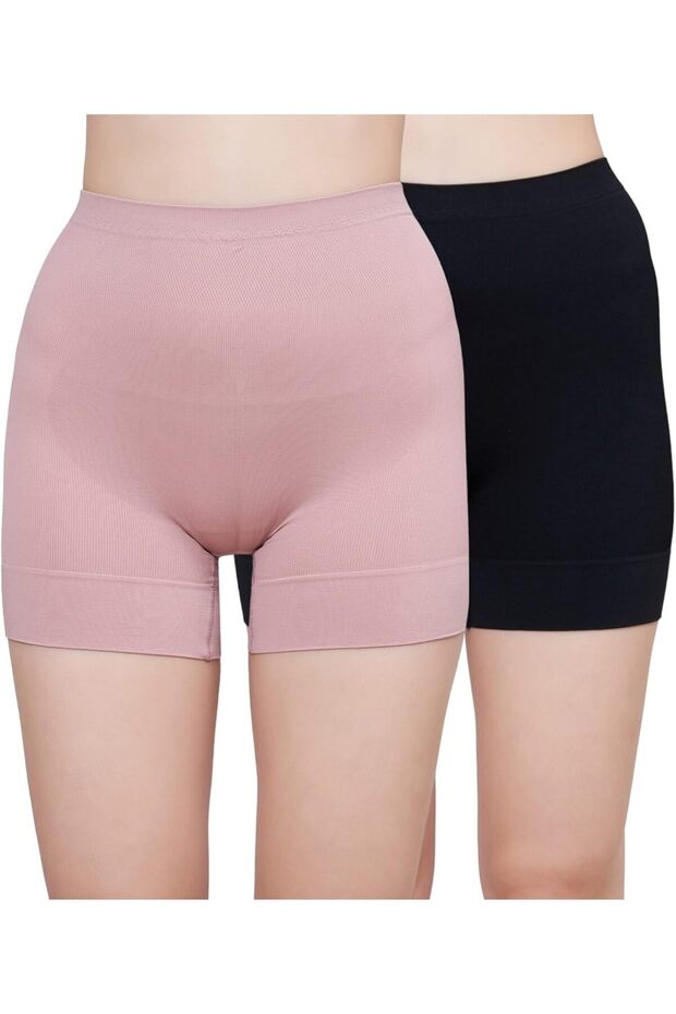 Seamless High Waist Tummy Control Shapewear Boyshort Panty, Size M -XXL, Peach/Black (Pack