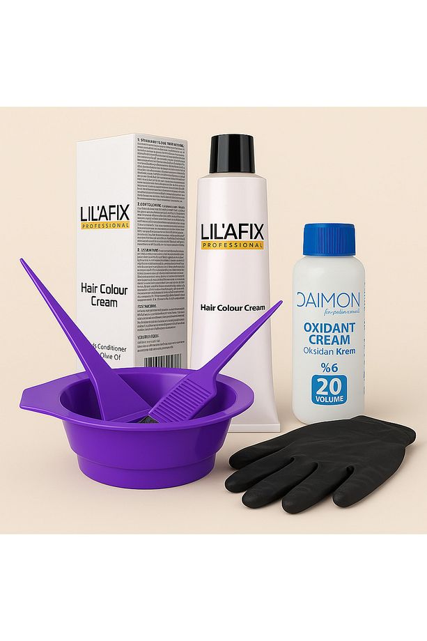 LIL’AFIX 7/7 Işıltılı Kahve Profesyonel Saç Boya Seti %6 (20)Oksidan+Karıştırma Kabı+Fırça - 2