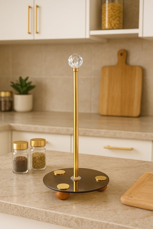 Gold Decorative Wooden Ball Footed Crystal Stone Smoked Glass Paper Towel Holder